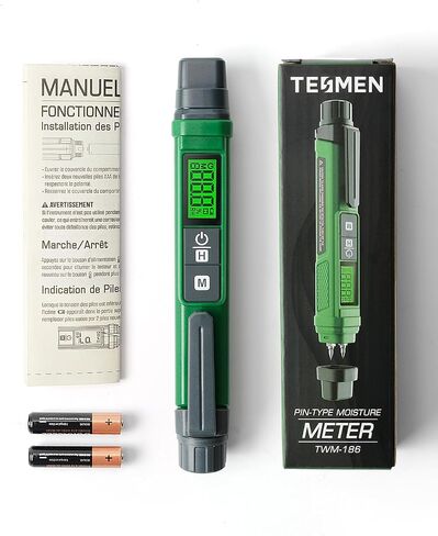 مقياس رطوبة الخشب، مقياس رطوبة القلم المحمول TESMEN TWM-186، مقياس رطوبة من نوع الدبوس مع وضعين، 7 موازين معايرة للخشب والحطب والخشب والطوب والأرضيات والجدران - أخضر in Saudi Arabia