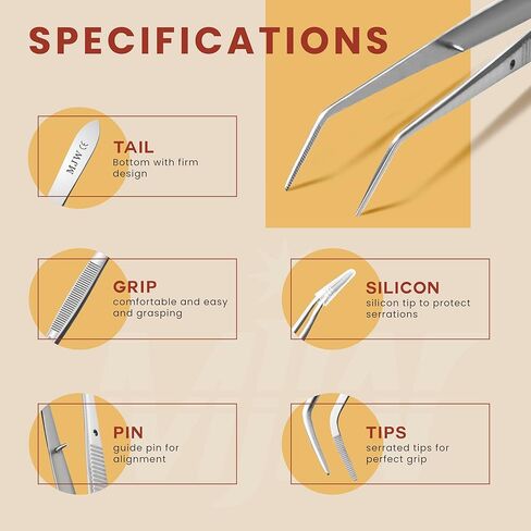 ملقط منحني من الفولاذ المقاوم للصدأ - ملقط ماكينة خياطة مثالي بطول 16.5 سم للأوفرلوك، طرف مسنن مسنن وصياغة دقيقة وملقط للطهي in Kuwait