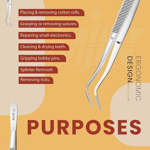 ملقط منحني من الفولاذ المقاوم للصدأ - ملقط ماكينة خياطة مثالي بطول 16.5 سم للأوفرلوك، طرف مسنن مسنن وصياغة دقيقة وملقط للطهي in Kuwait