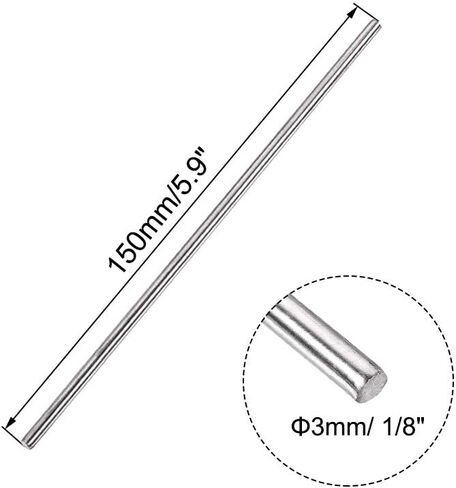 uxcell 3mm x 100mm 304 Stainless Steel Solid Round Rod for DIY Craft - 5pcs in Kuwait