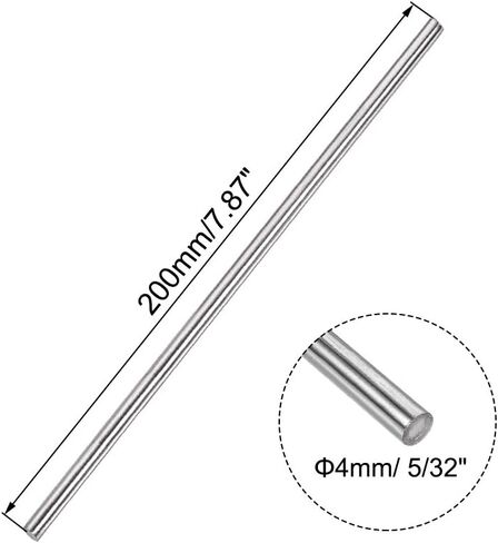 Uxcell 4 مم × 300 مم 304 قضيب مستدير من الفولاذ المقاوم للصدأ للحرف اليدوية - 5 قطع in Kuwait