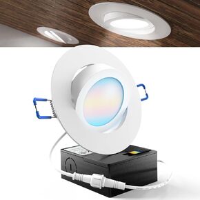 Sunco Adjustable Recessed Lighting 4 Inch LED, Angled Directional Eyeball Canless Gimbal, 750 LM, Selectable CCT 2700K/3000K/4000K/5000K/6000K, Dimmable, 8W, with Junction Box ETL in Kuwait