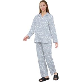 Pajamas for Women Set 2 Piece Cotton Womens Pjs Sets Long Sleeve Button Down Tops with Chest Pocket Soft Sleepwear in Saudi Arabia