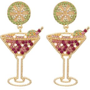 Beaded Champagne Wine Glass Bottle Earrings for Women Men Handmade Pearl Beaded Champagne Rhinestone Drop Dangle Earrings for Birthday Holiday Parties Gifts Statement Wine Earrings in Saudi Arabia