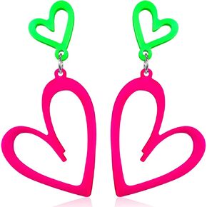 أقراط القلب النيون للنساء أكريليك نيون الأقراط في الثمانينيات من القرن التسعينات من القرارات للنساء للنساء البرق في دوار الصيف قلادة رجعية لزيادة التوهج 80 in Kuwait