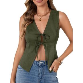 vrtige المرأة القوس ربطة عنق مفتوحة الواجهة العميقة الخامس عن الرقبة أكمام مثير خزان الصيف الصيف in Kuwait