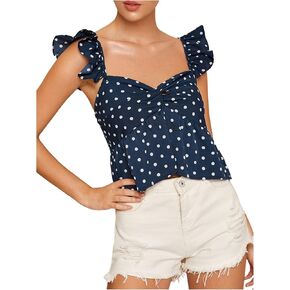 Milumia Women's Polka Dots Twist Perblum Peplum Top Sweetheart Neck Cap Cap Capi Tops Cami in Kuwait