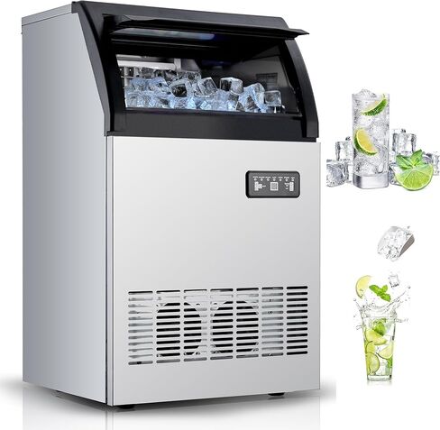 Commercial Ice Maker Machine, 265lbs/24H, 55lbs Storage, 126 Ice Cubes in 12-15 Min, Single Water Inlet, Efficient Ice Production, Ice Machine, LED Display, for Home Bar Office Party in Saudi Arabia
