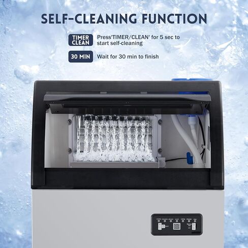 Commercial Ice Maker Machine, 265lbs/24H, 55lbs Storage, 126 Ice Cubes in 12-15 Min, Single Water Inlet, Efficient Ice Production, Ice Machine, LED Display, for Home Bar Office Party in Saudi Arabia