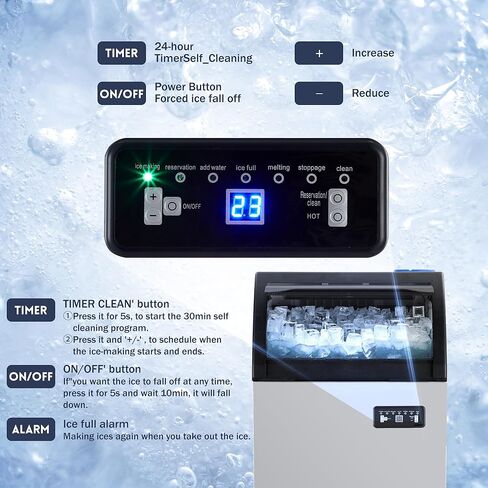 Commercial Ice Maker Machine, 265lbs/24H, 55lbs Storage, 126 Ice Cubes in 12-15 Min, Single Water Inlet, Efficient Ice Production, Ice Machine, LED Display, for Home Bar Office Party in Saudi Arabia