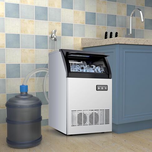 Commercial Ice Maker Machine, 265lbs/24H, 55lbs Storage, 126 Ice Cubes in 12-15 Min, Single Water Inlet, Efficient Ice Production, Ice Machine, LED Display, for Home Bar Office Party in Saudi Arabia