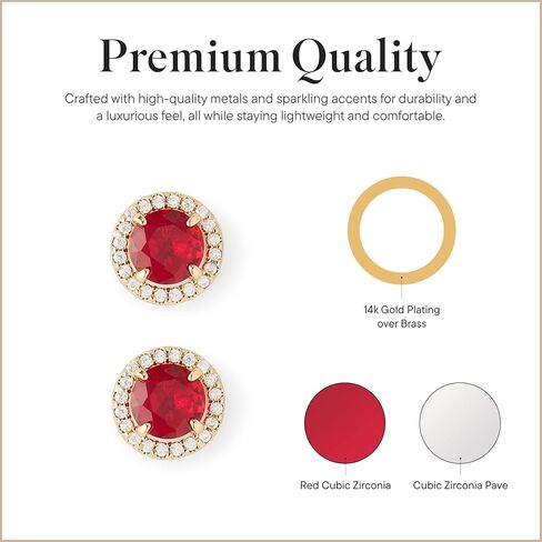 ترصيع Rocksbox Mini Square Kate باللون الياقوتي - ترصيع ذهبي مع كريستالات مرصوفة - طلاء ذهب عيار 14 قيراط - مجوهرات عالية الجودة - 7 مم in Kuwait