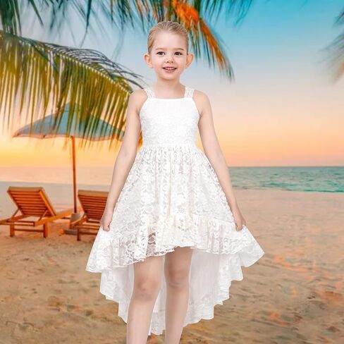 Sunny Fashion Girls Dress Floral Lace Hi-lo Strap Summer Sundress Princess in Saudi Arabia