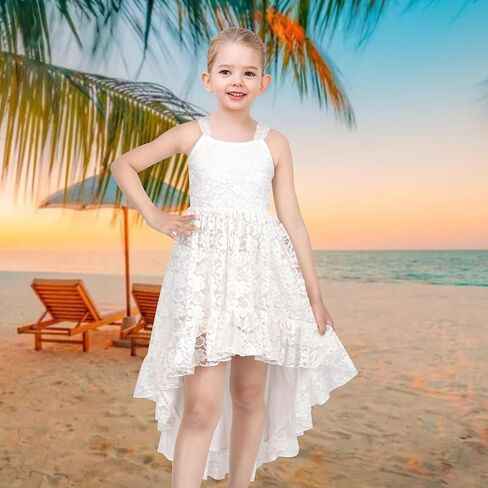 Sunny Fashion Girls Dress Floral Lace Hi-lo Strap Summer Sundress Princess in Saudi Arabia
