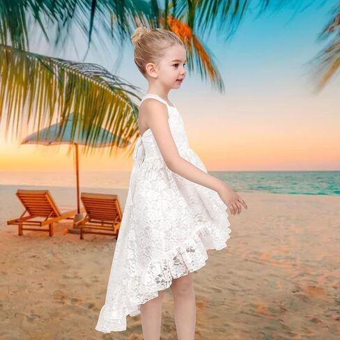 Sunny Fashion Girls Dress Floral Lace Hi-lo Strap Summer Sundress Princess in Saudi Arabia