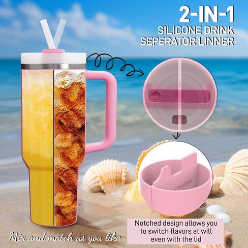 Stanley Cup Divider Insert - Two Drinks One Cup Silicone Divider Liner for 40oz Stanley Tumbler Silicone Double Inner Tray Stanley Cup Accessories Reusable Liner for Dual-Sided Drink Cream in Saudi Arabia