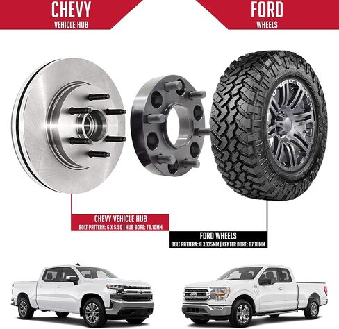Wheel Accessories Parts 2 Pcs Hub Centric Wheel Spacers 6 on 5.50" to 6 on 135mm 1.00 Inch Thick M14x1.5 14x1.5 Thread Stud Adapts Ford F150 Wheels to Chevy GMC 1500 Vehicles in Saudi Arabia