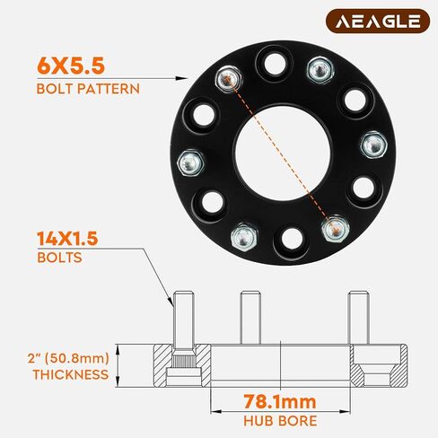 AEAGLE 6x5.5 محولات العجلة Hubcentric ، 2 "6 × 139.7 لعام 1999-2022 Chevy Silverado 1500 ، 2007-2022 GMC Sierra ، مزورة 6 عجلات العجلة مع 14x1.5 ترصيع 78.1 مم bore 4pcs in Saudi Arabia