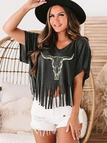 Nashville Tshirt for Women Country Concert Fringe Tops Country Music Shirts Short Sleeve Cowgirl Graphic Tees in Kuwait