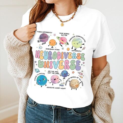 Neurodiverse Universe Shirt for Women - Special Education Teacher Tee On Autism Month, Christmas, Birthday in Saudi Arabia
