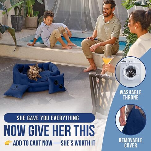 Luxury Cat Bed with Removable Washable Cover - Premium Cat Beds for Indoor Cats, Fancy Dog Bed for Small Dogs - Non Slip Cat Couch Bed, Puppy Kitten Pet Sofa in Saudi Arabia