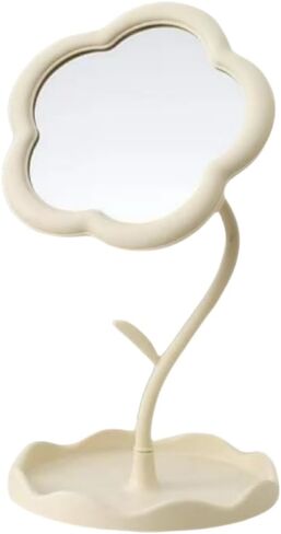 Floral Vanity Mirror with Jewelry Tray - 7.5" Adjustable Makeup Mirror, Boho Home Decor for Dresser/Desk, Bridesmaid Gift & Aesthetic Instagram Decor (Matte White) in Saudi Arabia
