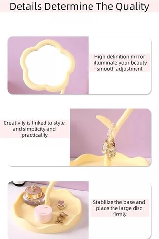 Floral Vanity Mirror with Jewelry Tray - 7.5" Adjustable Makeup Mirror, Boho Home Decor for Dresser/Desk, Bridesmaid Gift & Aesthetic Instagram Decor (Matte White) in Saudi Arabia