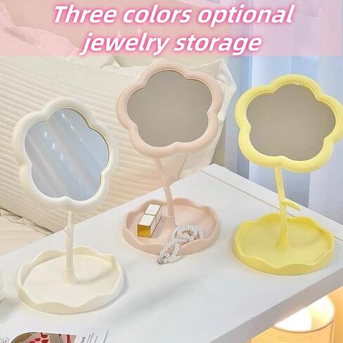 Floral Vanity Mirror with Jewelry Tray - 7.5" Adjustable Makeup Mirror, Boho Home Decor for Dresser/Desk, Bridesmaid Gift & Aesthetic Instagram Decor (Matte White) in Saudi Arabia
