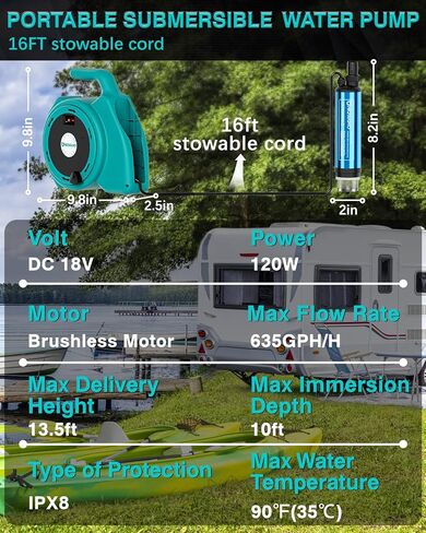 مضخة نقل محمولة متوافقة مع بطارية Milwaukee 18V ، 635GPH ، مضخة مياه تعمل بالبطارية 120 واط ، مضخة مياه غاطسة للحديقة ، التخييم ، حمام السباحة ، خزان السمك (بدون بطارية) in Kuwait