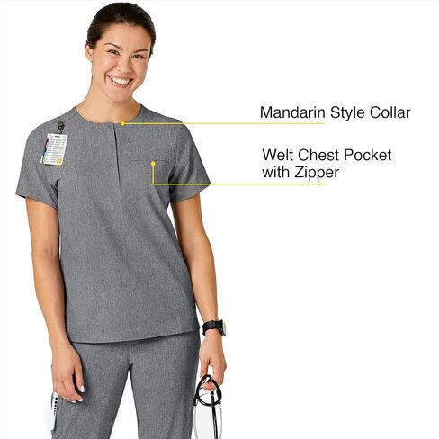WonderWink Womens Mandarin Collar Tuck-in Top, Ceil Blue, Small US in Saudi Arabia