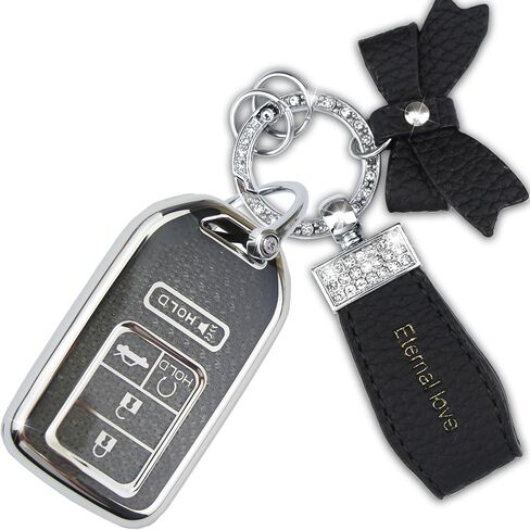 Key Fob Cover with Diamond Keychain, Car Key Shell for Women, Compatible with 2016-2022 Honda Accord Civic Pilot Ridgeline Passport Key Protector (5 Buttons-Pink Bowknot) in Kuwait