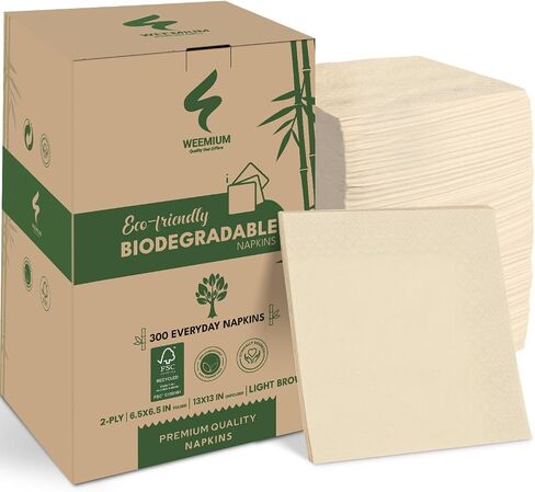 300 Pack 2-Ply Compostable Napkins - FSC Certified 5x5 Inch Folded Post Consumer Recycled Napkins - Highly Absorbent Eco friendly Napkins Disposable Biodegradable Paper Napkins for Dining and Events in Saudi Arabia
