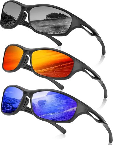 Sports Polarized Sunglasses for Men and Women, UV400 Protection Wrap-around Sports Sunglasses for Driving Fishing Cycling Brown Lens in Saudi Arabia