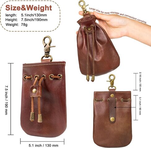 Small Vintage Medieval Drawstring Belt Pouch, FULL-GRAIN Leather, handmade, portable coin&dice purse with keychain. Unique design on the back, easily attached to your belt. Ren Faire costumes. in Saudi Arabia