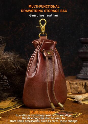 Small Vintage Medieval Drawstring Belt Pouch, FULL-GRAIN Leather, handmade, portable coin&dice purse with keychain. Unique design on the back, easily attached to your belt. Ren Faire costumes. in Saudi Arabia