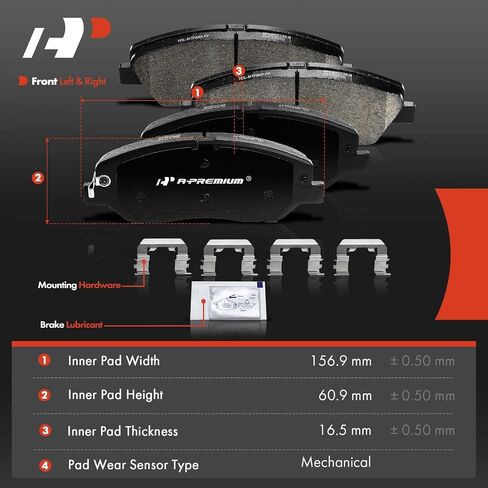 منصات فرامل القرص الخزفية الأمامية والخلفية A-Premium متوافقة مع مركبات Hyundai & Kia-Santa Fe 2013-2016 ، Santa Fe XL 2013 ، Sedona 2006-2012/2014 ، Borrego 2009-2011 ، Entourage 2007-2010 ، 8 PCS in Saudi Arabia