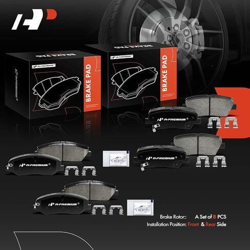 منصات فرامل القرص الخزفية الأمامية والخلفية A-Premium متوافقة مع مركبات Hyundai & Kia-Santa Fe 2013-2016 ، Santa Fe XL 2013 ، Sedona 2006-2012/2014 ، Borrego 2009-2011 ، Entourage 2007-2010 ، 8 PCS in Saudi Arabia