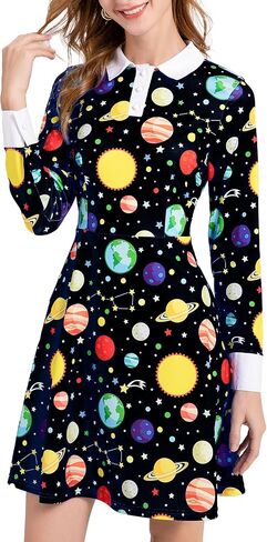 Womens Long Sleeve Peter Pan Collar Fit and Flare Above Knee Aline Halloween Dress in Saudi Arabia