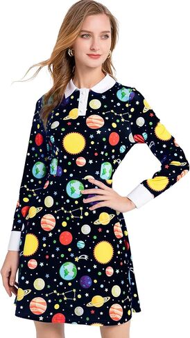 Womens Long Sleeve Peter Pan Collar Fit and Flare Above Knee Aline Halloween Dress in Saudi Arabia