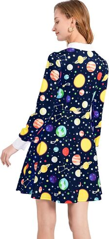 Womens Long Sleeve Peter Pan Collar Fit and Flare Above Knee Aline Halloween Dress in Saudi Arabia