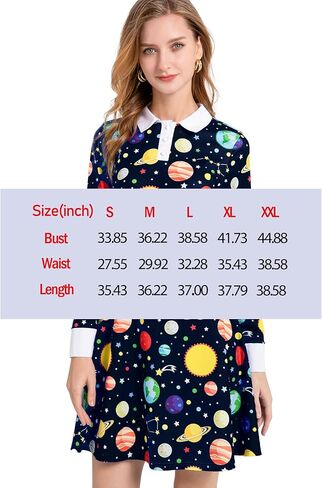 Womens Long Sleeve Peter Pan Collar Fit and Flare Above Knee Aline Halloween Dress in Saudi Arabia