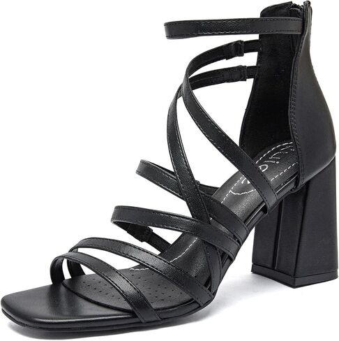 Women's Chunky Heeled Sandals - Square Open Toe Ankle Strappy Dressy Pump Heels Wedding Party Shoes for Women. in Kuwait