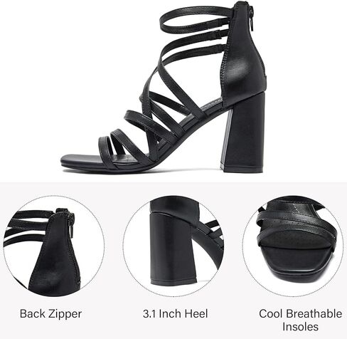 Women's Chunky Heeled Sandals - Square Open Toe Ankle Strappy Dressy Pump Heels Wedding Party Shoes for Women. in Kuwait