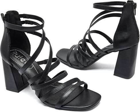 Women's Chunky Heeled Sandals - Square Open Toe Ankle Strappy Dressy Pump Heels Wedding Party Shoes for Women. in Kuwait
