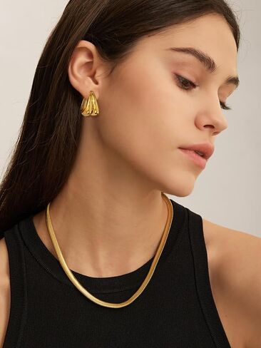 Gold Hoop Earrings for Women 18K Gold Plated Hypoallergenic Stainless Steel Chunky Dual -Hoop Earrings Jewelry with Elegant Presentation Box in Saudi Arabia