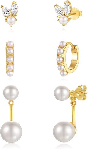 مجموعة Quinby Pearl Cropring للنساء ، ومكدس أقراط من الذهب الذهب المصنوع من الذهب. in Kuwait