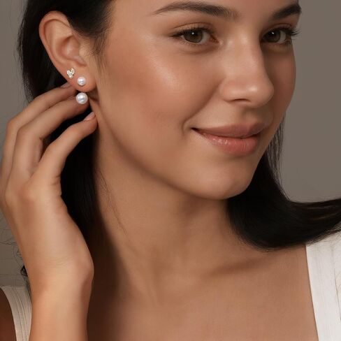 مجموعة Quinby Pearl Cropring للنساء ، ومكدس أقراط من الذهب الذهب المصنوع من الذهب. in Kuwait
