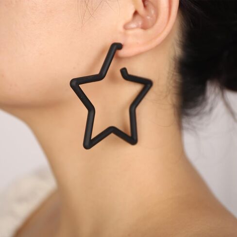 Kercisbeauty Statement Thick Tube Blue Star Hoop Earrings for Women Girls Sterling Silver Y2K Geometric Star Jewelry in Saudi Arabia