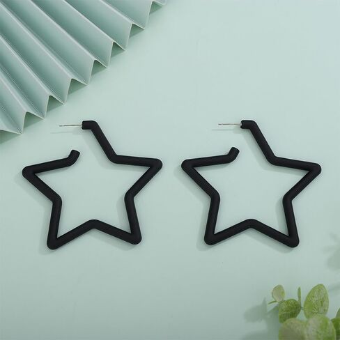 Kercisbeauty Statement Thick Tube Blue Star Hoop Earrings for Women Girls Sterling Silver Y2K Geometric Star Jewelry in Saudi Arabia