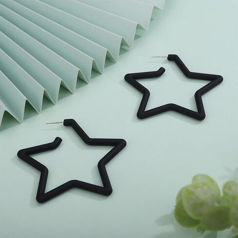 Kercisbeauty Statement Thick Tube Blue Star Hoop Earrings for Women Girls Sterling Silver Y2K Geometric Star Jewelry in Saudi Arabia